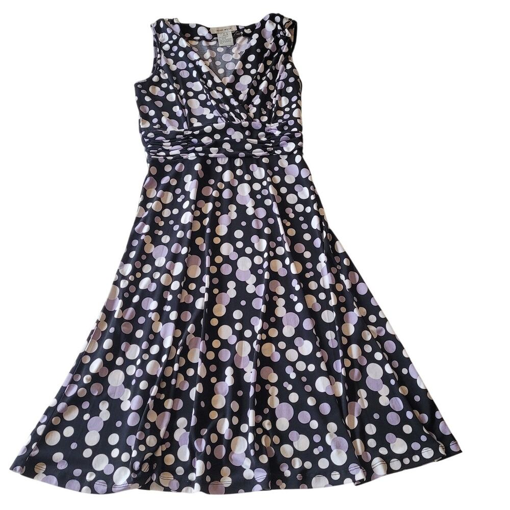 Nine West Black Lavender Polka Dot Dress Sleeveless Retro Coquette Small